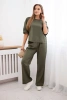 Punto-Set Bluse + Hose mit weitem Bein khaki