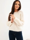 Women’s sweater made of 80% kid mohair with long sleeves and a round neckline ecru
