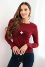 Women's fitted viscose blouse with draping and brooch burgundy