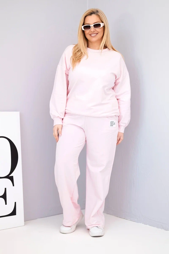 Damen Komplett Plus Size aus Baumwolle mit lockerer Bluse und weit geschnittenen Hosen bonbonrosa