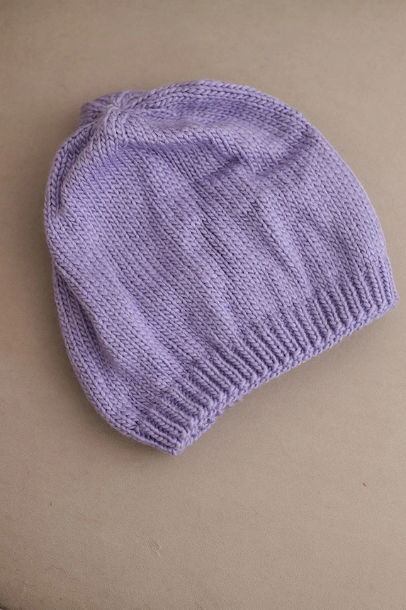 Women's winter hat with ears and ribbed knit K440 purple