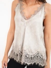 Damenbluse aus Satin Viskose mit Spitze und V-Ausschnitt fango