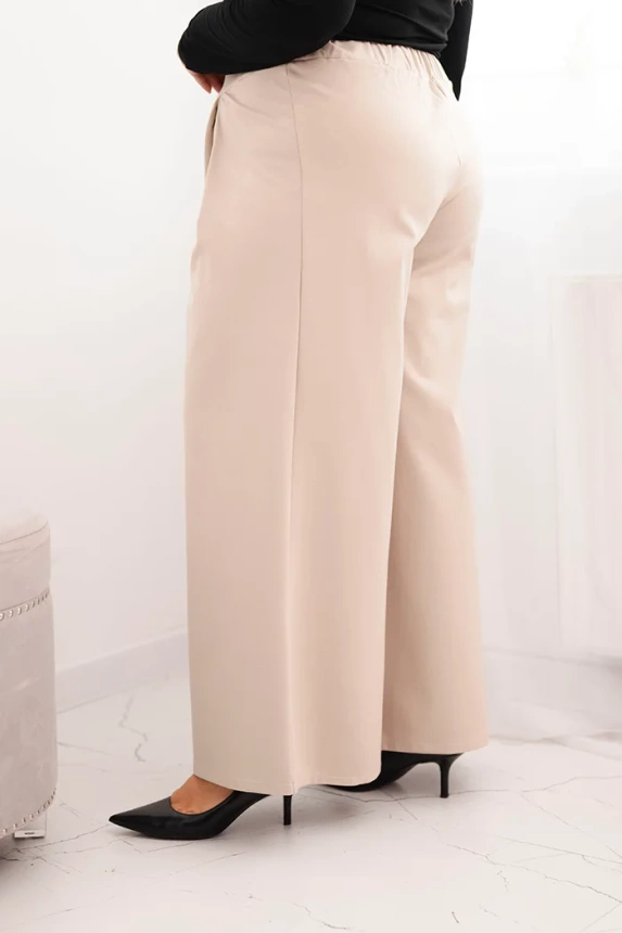 Dámské kalhoty Plus Size s širokými nohavicemi a plisováním béžové