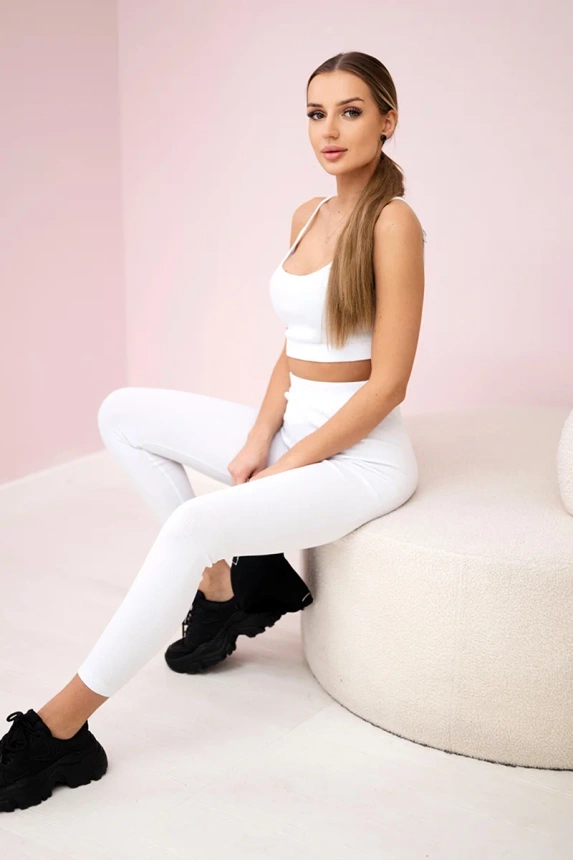 Striped top set with a blouse white