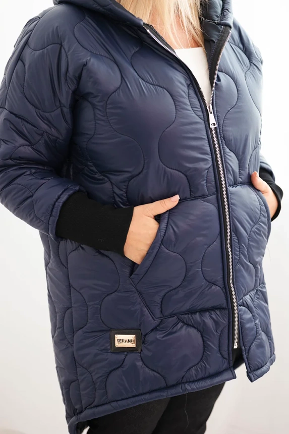 Damen Winterjacke Plus Size gesteppte mit Kapuze blau