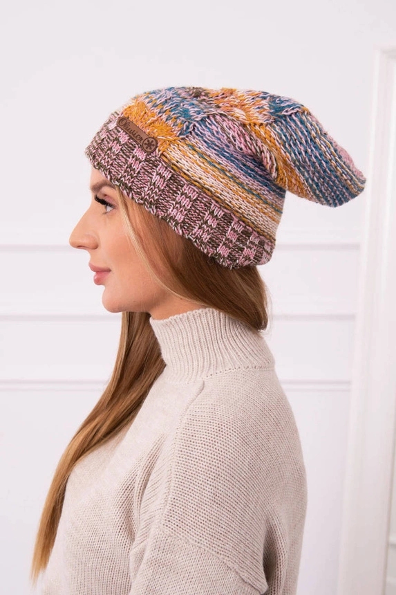 Cap with fleece Monika K256 mustard+brown