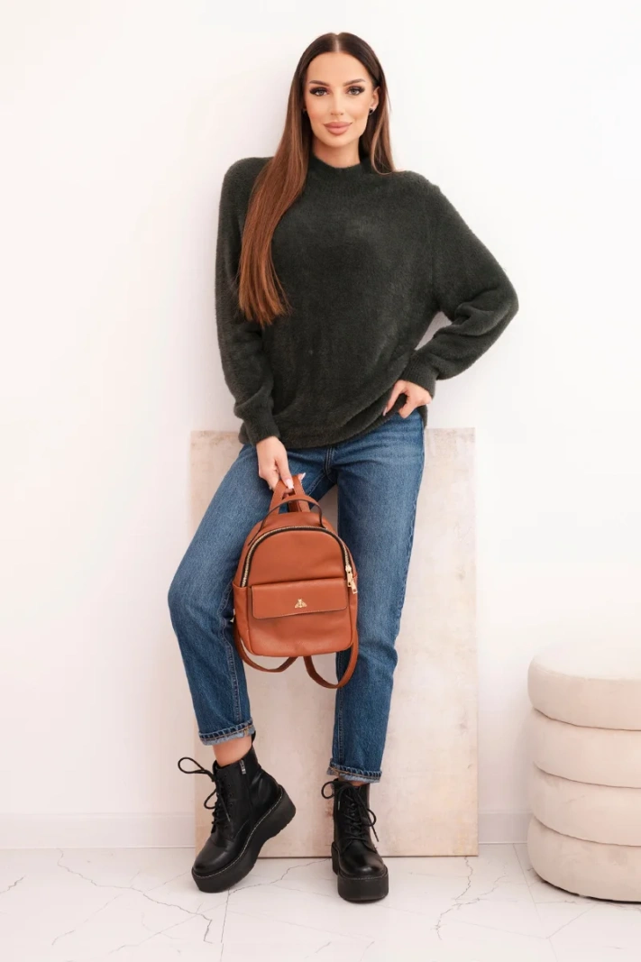 Women's sweater with a soft texture made of wool and long sleeves khaki