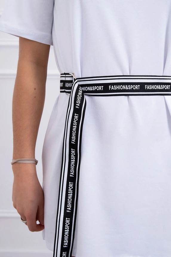 Dress with a decorative belt white