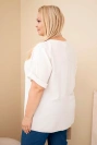 Women's viscose plus-size blouse with short sleeves and decorative scarf beige