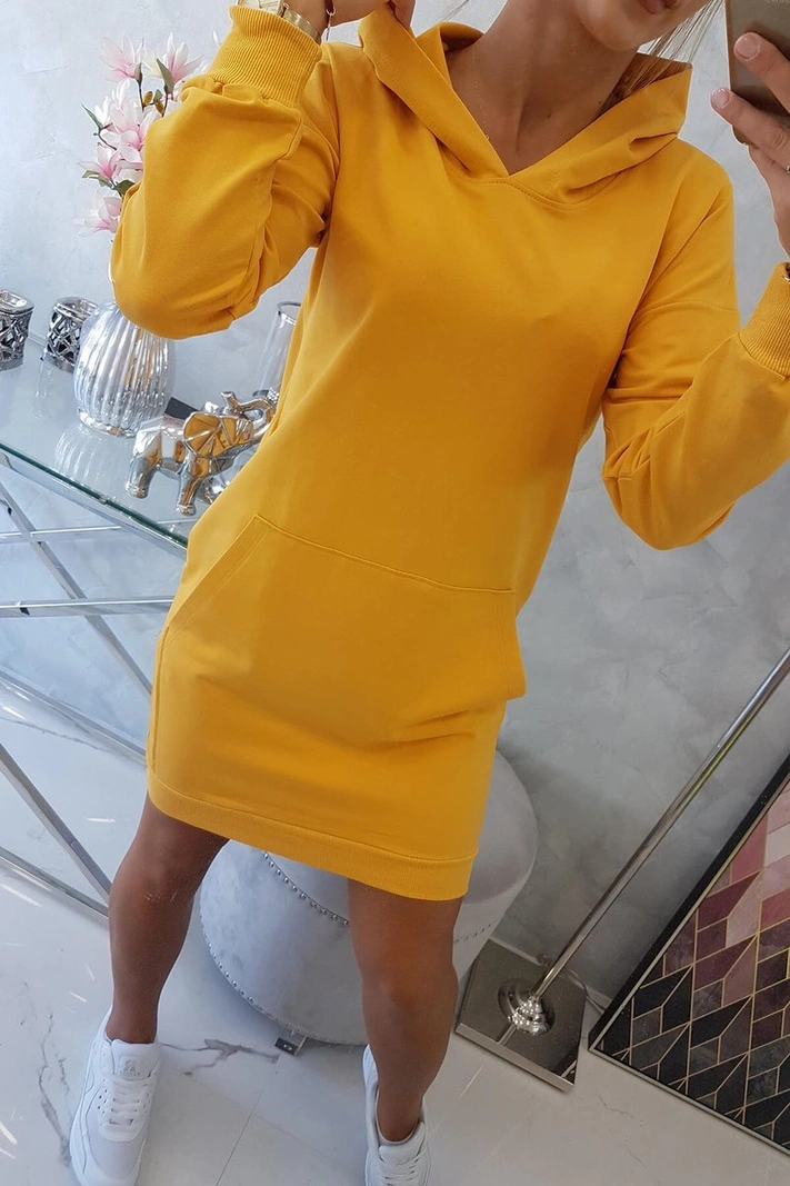Suknelė su gobtuvu, garstyčių spalvos