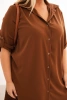 Plus Size women's shirt dress with a longer back and rolled-up sleeves dark camel