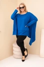 Plus Size women's tunic made of cotton with an asymmetric bottom sapphire blue