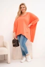 Women's cotton Plus Size blouse with an asymmetrical bottom and a V-neck apricot