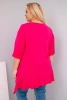 Bluzka damska Plus Size z bawełną z falbaną i rękawem podwijanym fuksja