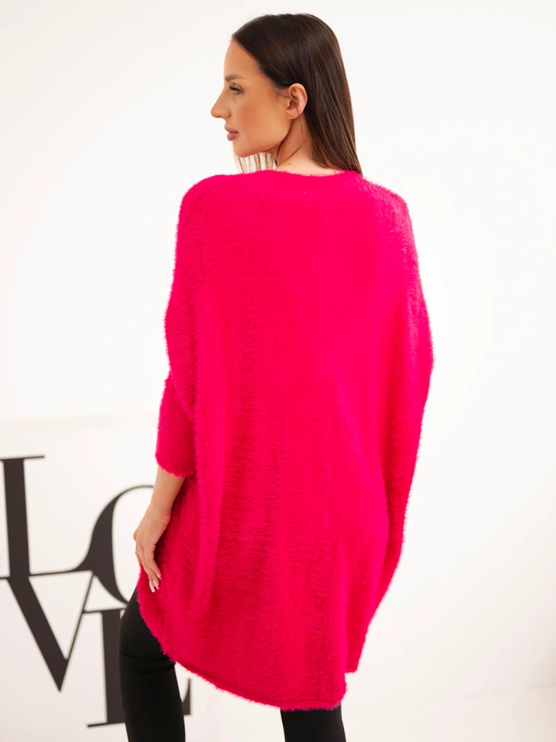 Sweter damski Plus Size z dekoltem V fuksja