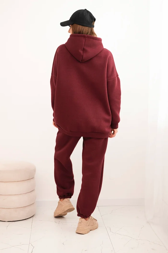 Women's warm cotton tracksuit with a hood burgundy