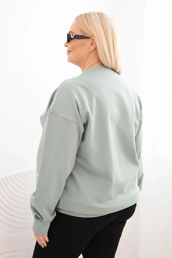 Moteriška plus size medvilninė bazinė džemperis su apvaliu iškirpimu tamsiai mėtų