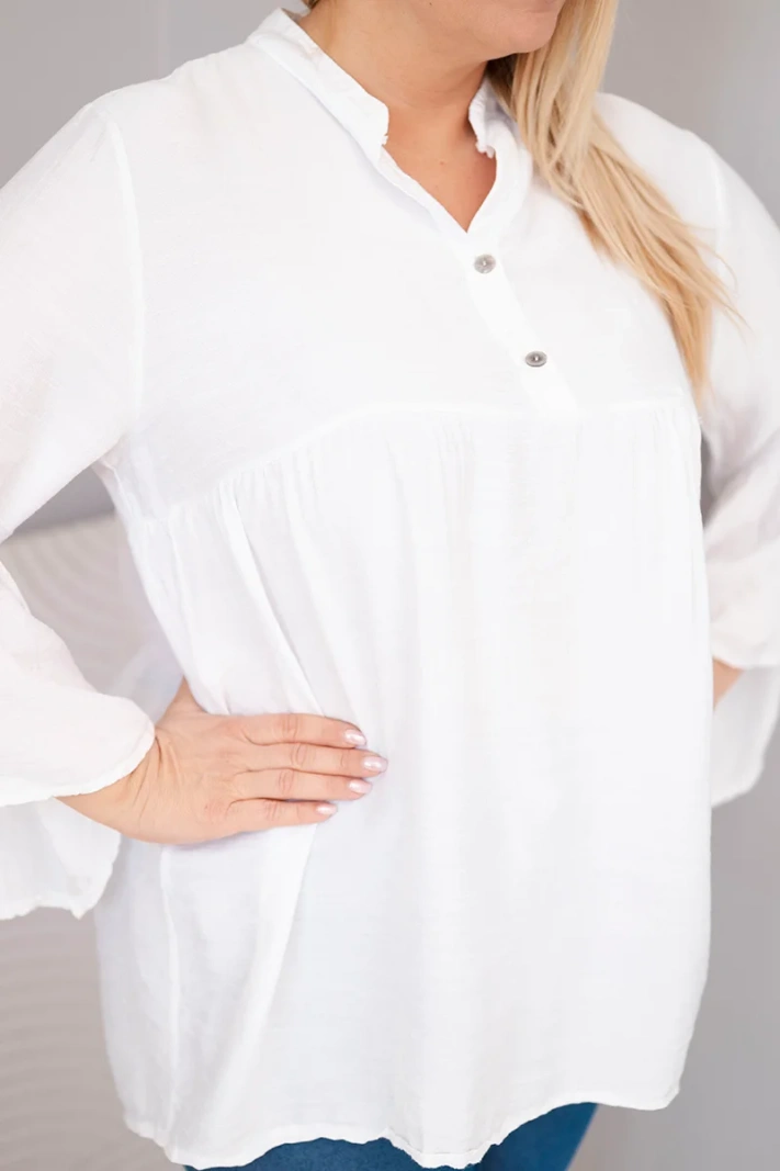 Women's plus-size viscose blouse with ruffled sleeves and V-neck white