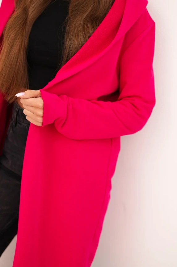 Damenjacke aus Baumwolle mit Kapuze und verlängertem Vorderteil fuchsia