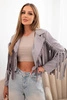 Women's suede jacket with fringes gray 