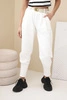 Women's cotton high-waisted pants with a belt ecru