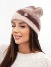 Čiapka dámska beanie rebrovaná s ozdobou fango+béžová