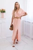 Long dress with a decorative belt apricot