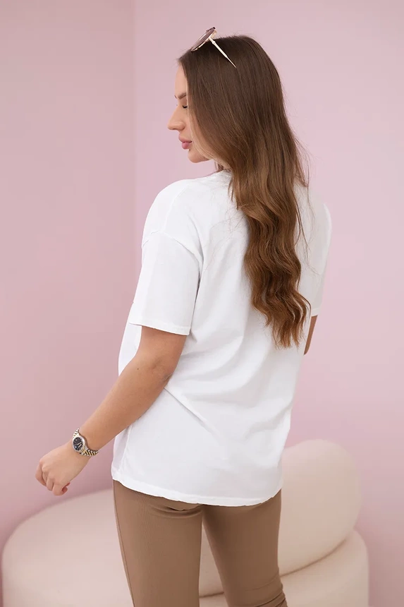 Rubbed cotton blouse Rock n roll white