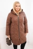 Moteriška Plus Size žieminė pamušalinė striukė su gobtuvu šokoladinė