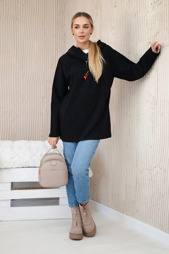 Tunika na zip s kapucí Oversize černá