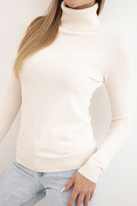 Damenpullover aus Viskose mit Rollkragen und langen Ärmeln beige