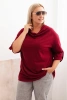Dámská blůza Plus Size s bavlnou volného střihu s vodním výstřihem bordová