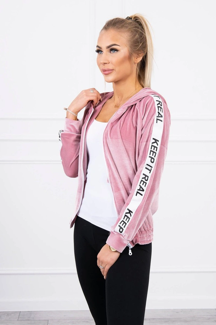 Velor sweatshirt with a hood powdered pink