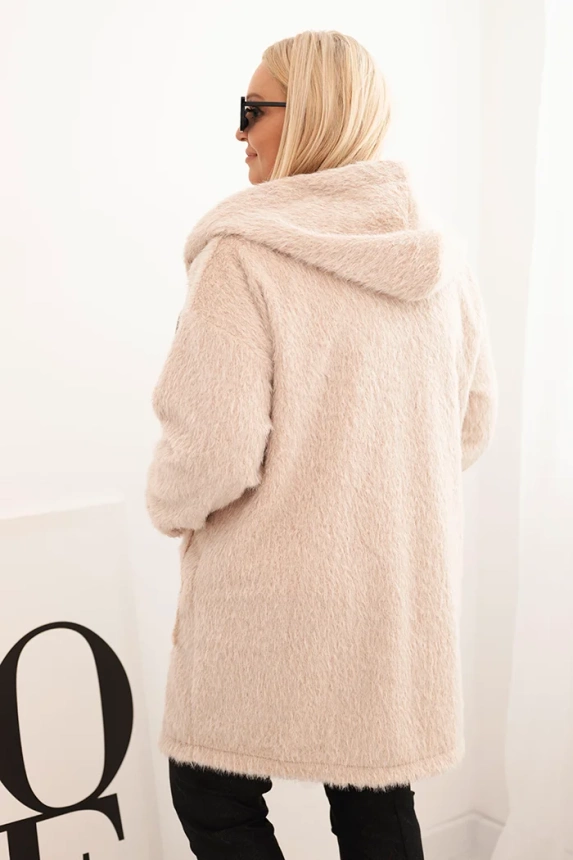 Damenmantel Plus Size aus Viskose mit Reißverschluss und Kapuze beige