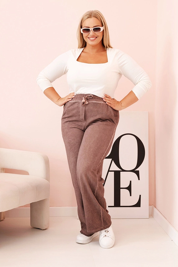 Moteriškos Plus Size kelnės su viskoze, plačiais sijonais ir elastingu liemeniu fango