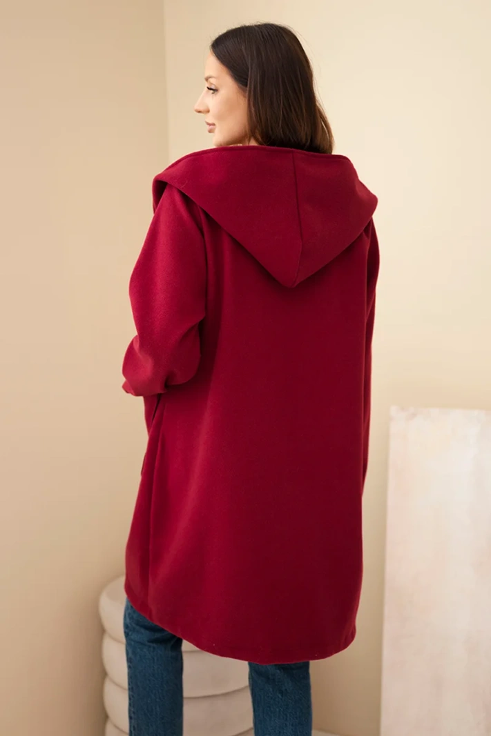 Damenmantel mit Kapuze und großen Taschen bordeaux