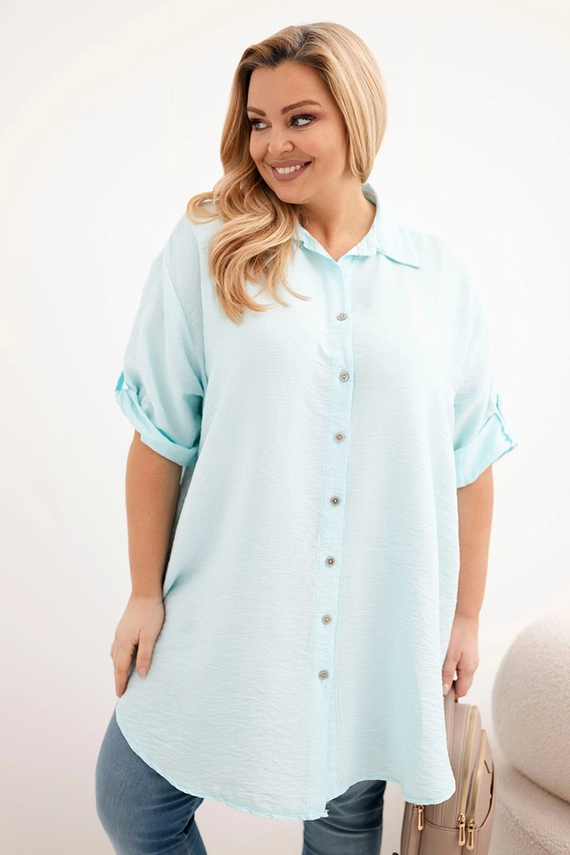 Damenbluse Plus Size aus Viskose mit längerem Rücken hell mintgrün