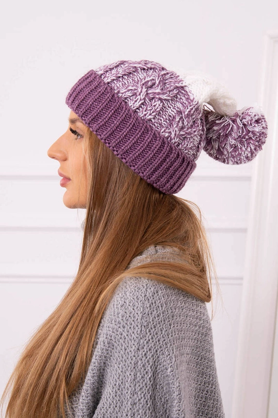 Moteriška kepurė su pomponu Abigail K326 violetinė+balta