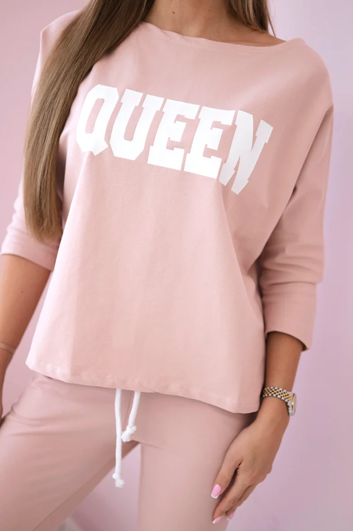 Sada s potlačou Queen tmavý prášková ružová