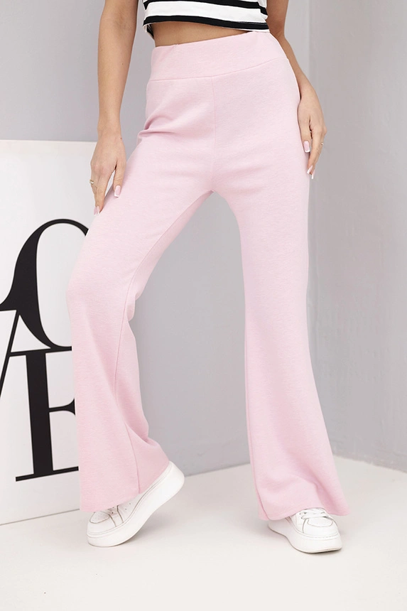 Dámské kalhoty máslíčko s rozšiřující nohavicí světle růžové