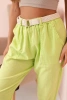 Women's linen cotton pants with a belt bright green