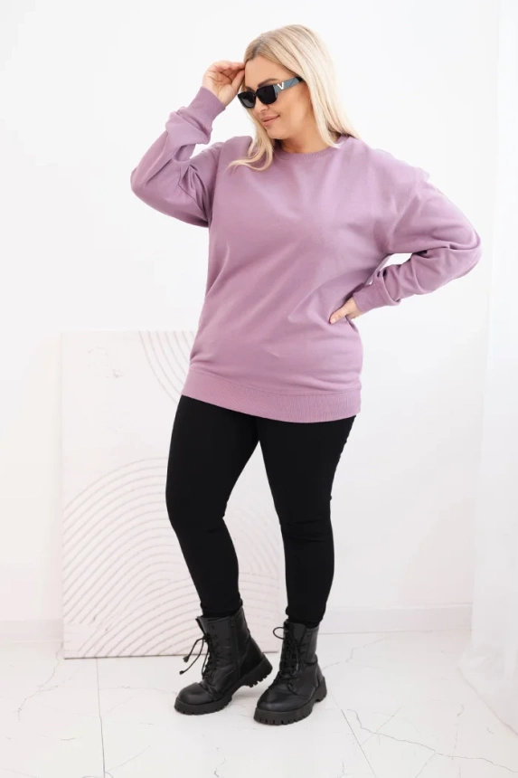 Dámská mikina Plus Size bavlněná basic s kulatým výstřihem tmavě růžová