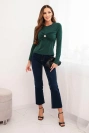 Women's fitted viscose blouse with draping and a brooch dark green