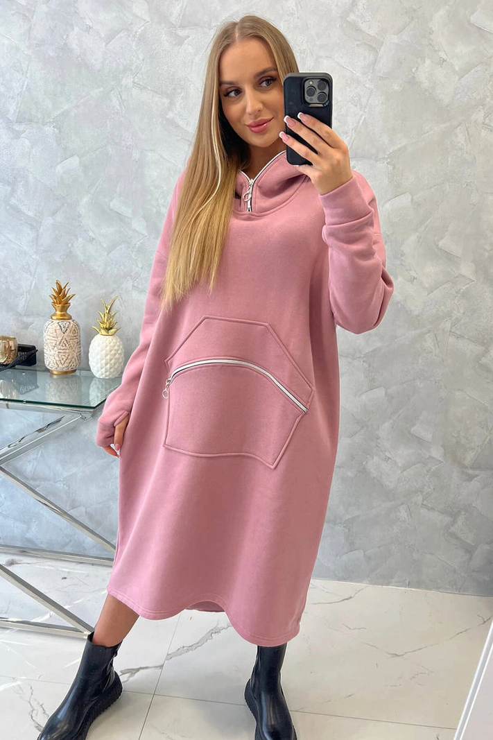 Insulated dress with a hood dark pink