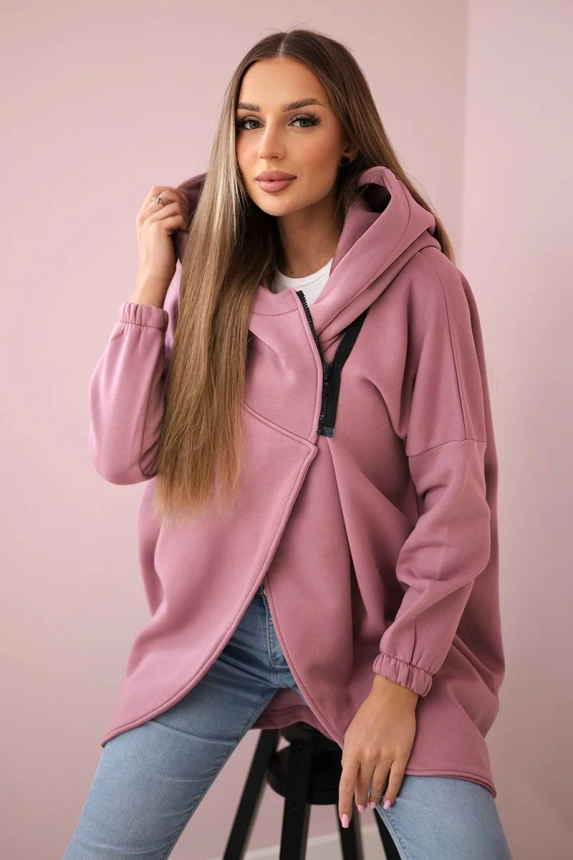 Sweatshirt with short zipper dark pink
