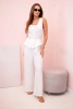 Women's sleeveless jumpsuit with wide leg and decorative buttons ecru