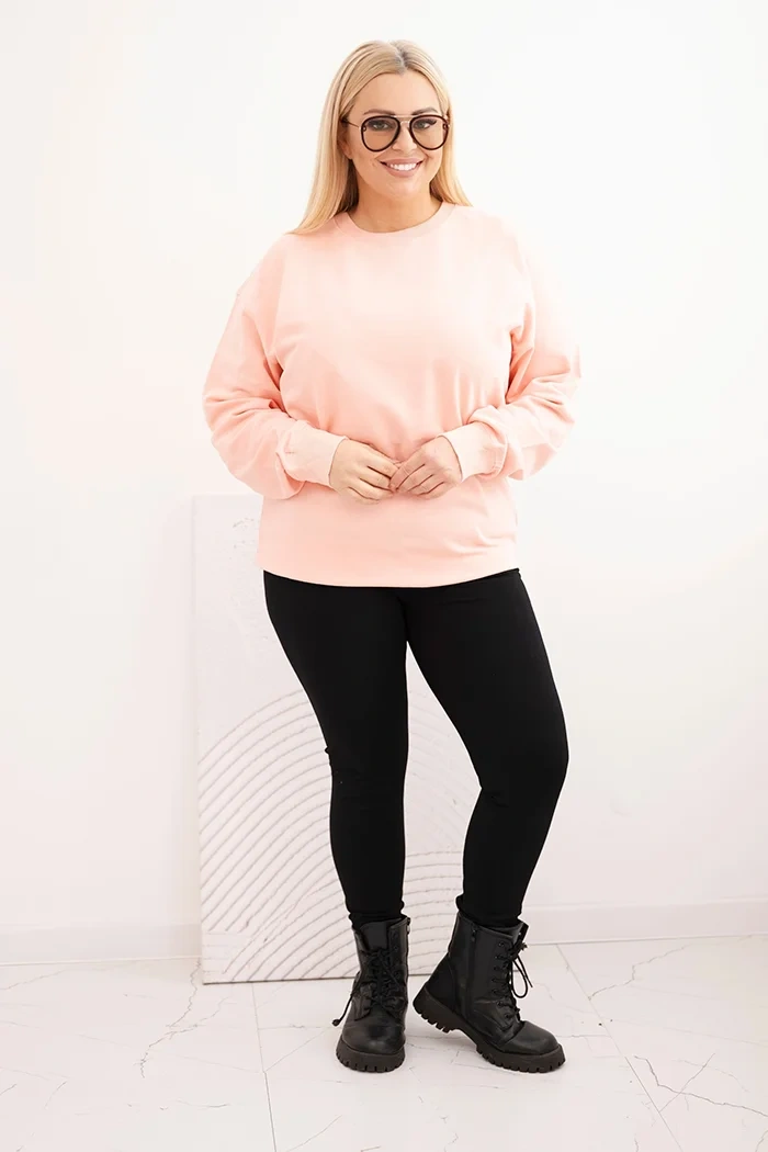 Damenpullover Plus Size aus Baumwolle Basic mit Rundhalsausschnitt lachsfarben