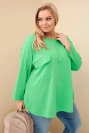 Dámská blůza Plus Size s kapsou a ohrnovacími rukávy z bavlny světle zelená