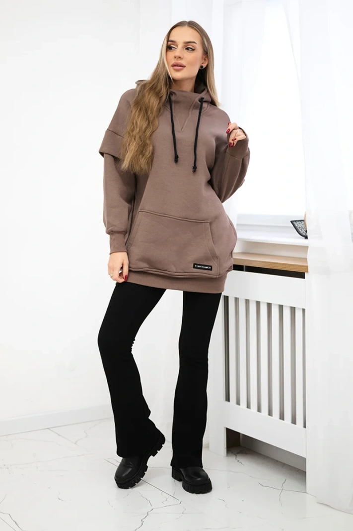 Bluza ocieplana z półgolfem mocca