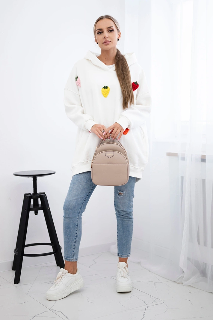 Insulated sweatshirt with strawberry motif ecru